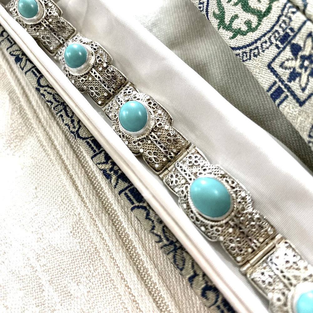Art Deco Chinese Export Silver Turquoise Bracelet